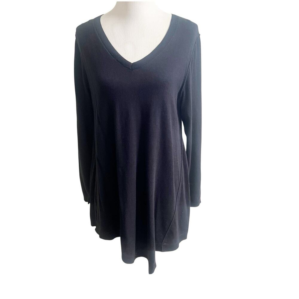 Lori By Lori Goldstein Assymetrical Tunic Sweater Cotton Cashmere Large Black